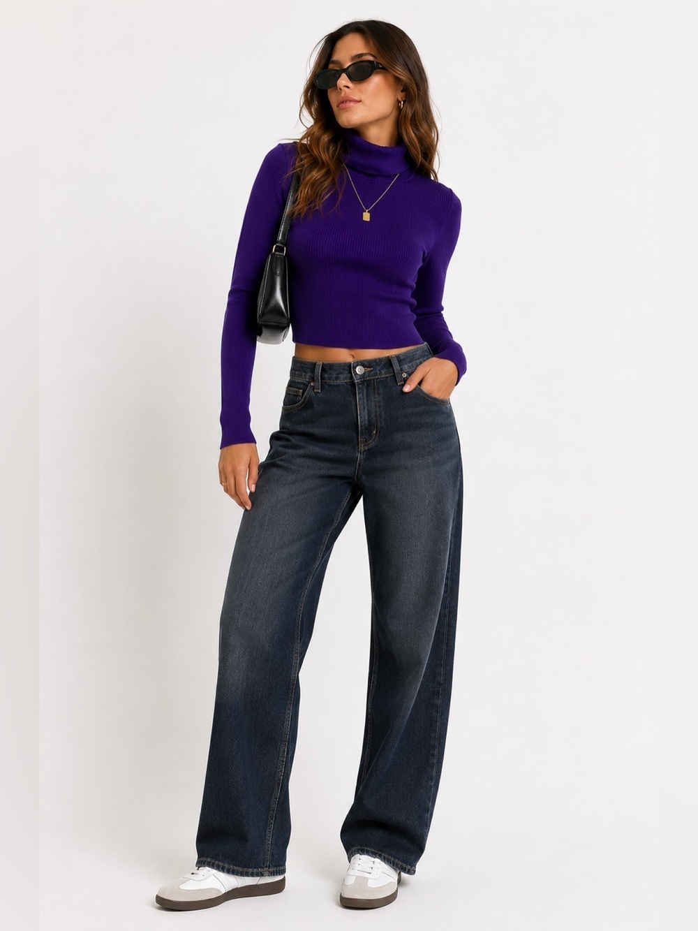 Zara Purple Ribbed Turtleneck Crop Sweater Women’s Small Long Sleeve Knit Top